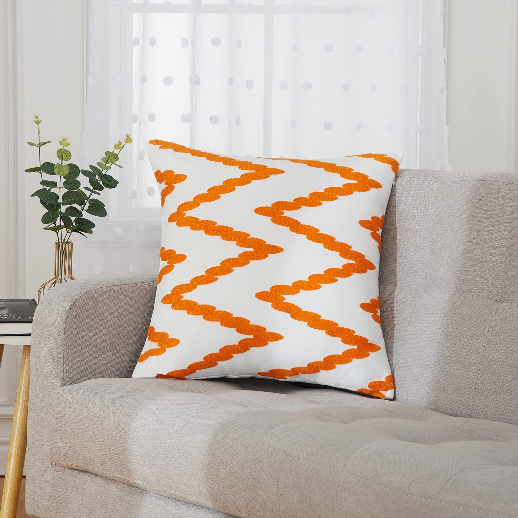 CAROMIO Orange Embroidered Decorative Throw Pillow Covers 16x16 Inch - Modern Square Cushion Cases for Sofa, Couch, Bedroom & Car - Perfect for Home Decor, Living Room Accent & Cozy Comfort