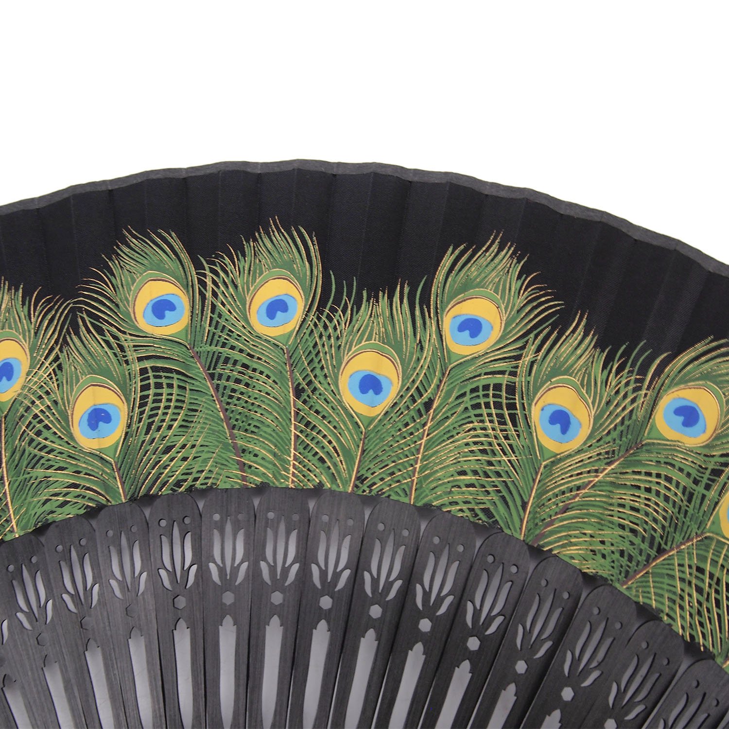 Innolife Silk Hand Fan - Bamboo Carved Peacock Design for Home Decor & Dance