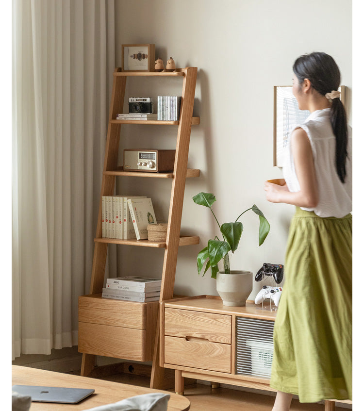 Solid Oak Wood Side Cabinet - Trapezoidal Storage Shelf for Living Room, Bedroom & Office Organization | Rustic Home Decor Furniture