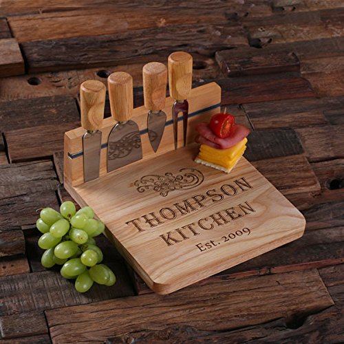 Personalized Wooden Cutting Board for Bread, Cheese & Charcuterie - Engraved Serving Tray with Knife Set - Perfect for Entertaining, Kitchen Use & Gift Giving