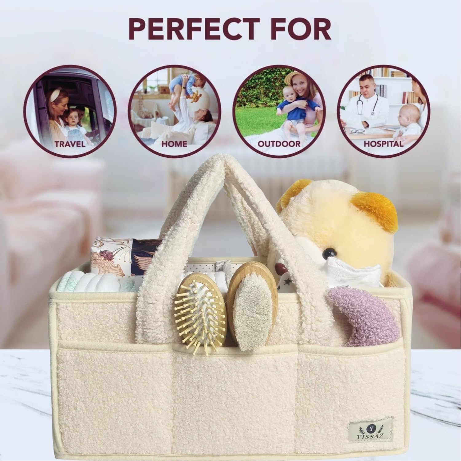 Premium Diaper Caddy Organizer - Portable Baby Essentials Storage with 3 Large Compartments & 6 Pockets - Diaper Bag Organizer for Nursery, Car & Travel - Perfect Baby Shower Gift & Nursery Storage Basket
