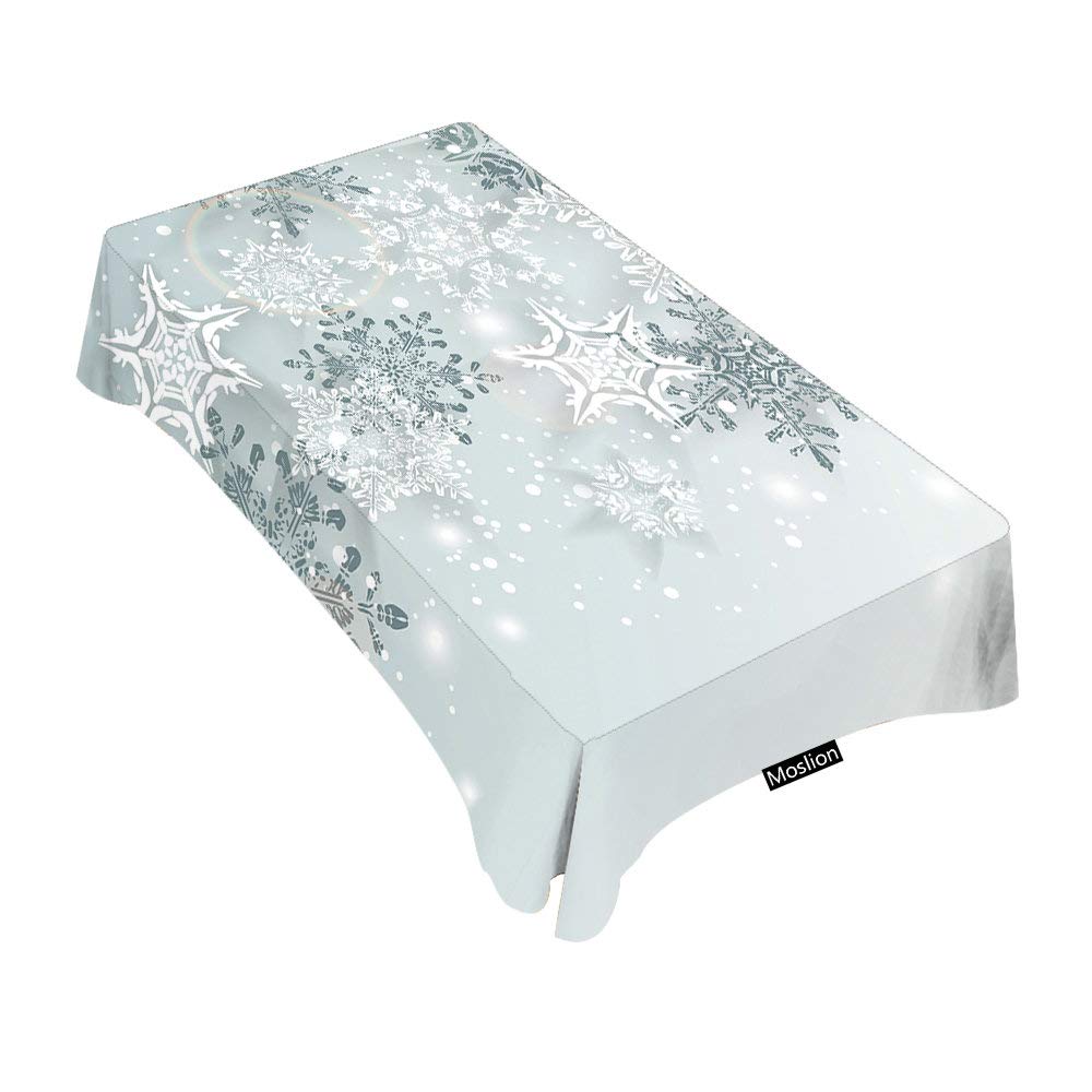 Crystal Snowflake Winter Tablecloth - 52x70 Inch Decorative Rectangle Table Cover for Dining, BBQ, Picnic & Coffee Tables | Holiday Dinner, Christmas Decor, Party Table Setting
