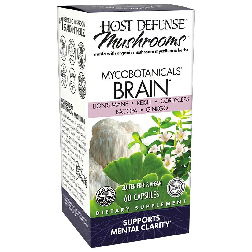 Host Defense Mushrooms MycoBotanicals® Brain Supplement - Organic Lion's Mane & Reishi for Memory, Focus & Cognitive Support - Ideal for Students, Professionals & Mental Clarity