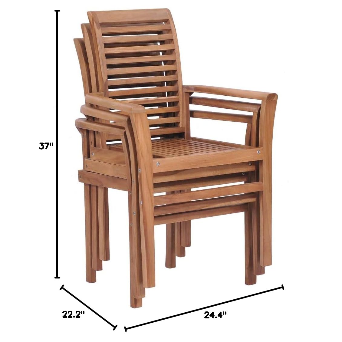 FAMIROSA 4-Piece Solid Teak Wood Outdoor Dining Chairs Set - Stackable Garden Armchairs for Patio, Balcony, Backyard - Weather-Resistant Outdoor Furniture for Dining, Lounging & Entertaining