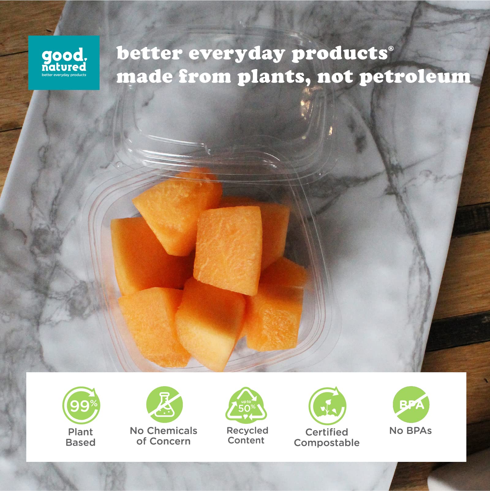 Good Natured 12 oz. Deli Containers (Pack of 675) - 99% Plant-Based, BPA-Free, Clear Food Storage Containers - Stackable Square Containers for Meal Prep, Leftovers & Restaurant Use