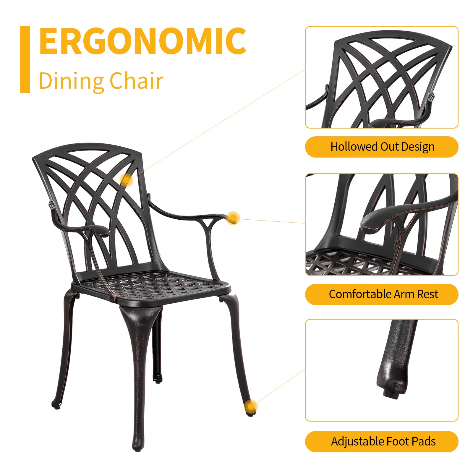 2-Pack Cast Iron Patio Dining Chairs with Armrests - All-Weather Outdoor Bistro Chairs for Balcony, Backyard, Garden - Rust-Resistant Brown Metal Outdoor Seating (Perfect for Outdoor Dining, Lounging & Entertaining)