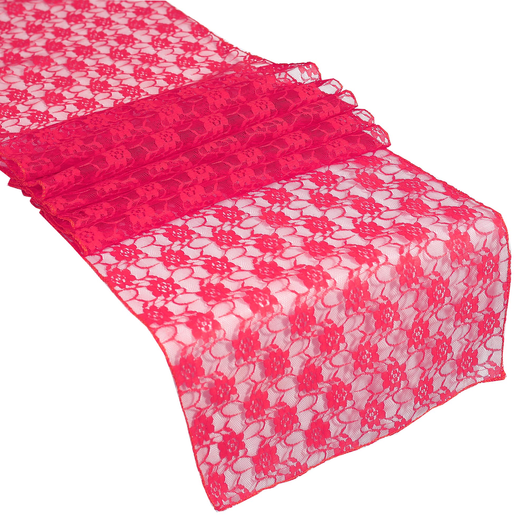 10 Pack Floral Lace Table Runners - 12x108 Inch Elegant Dining Table Cloth for Wedding, Thanksgiving, Christmas Party Decor - Magenta Color Home Decoration - Perfect for Holiday Gatherings & Special Events