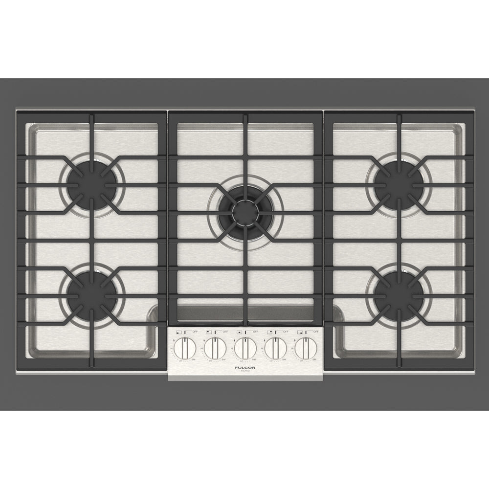 Fulgor Milano 36 Inch 5 Burner Gas Cooktop - 400 Series Stainless Steel (F4PGK365S1) | Professional Kitchen Appliance for Home Chefs & Cooking Enthusiasts