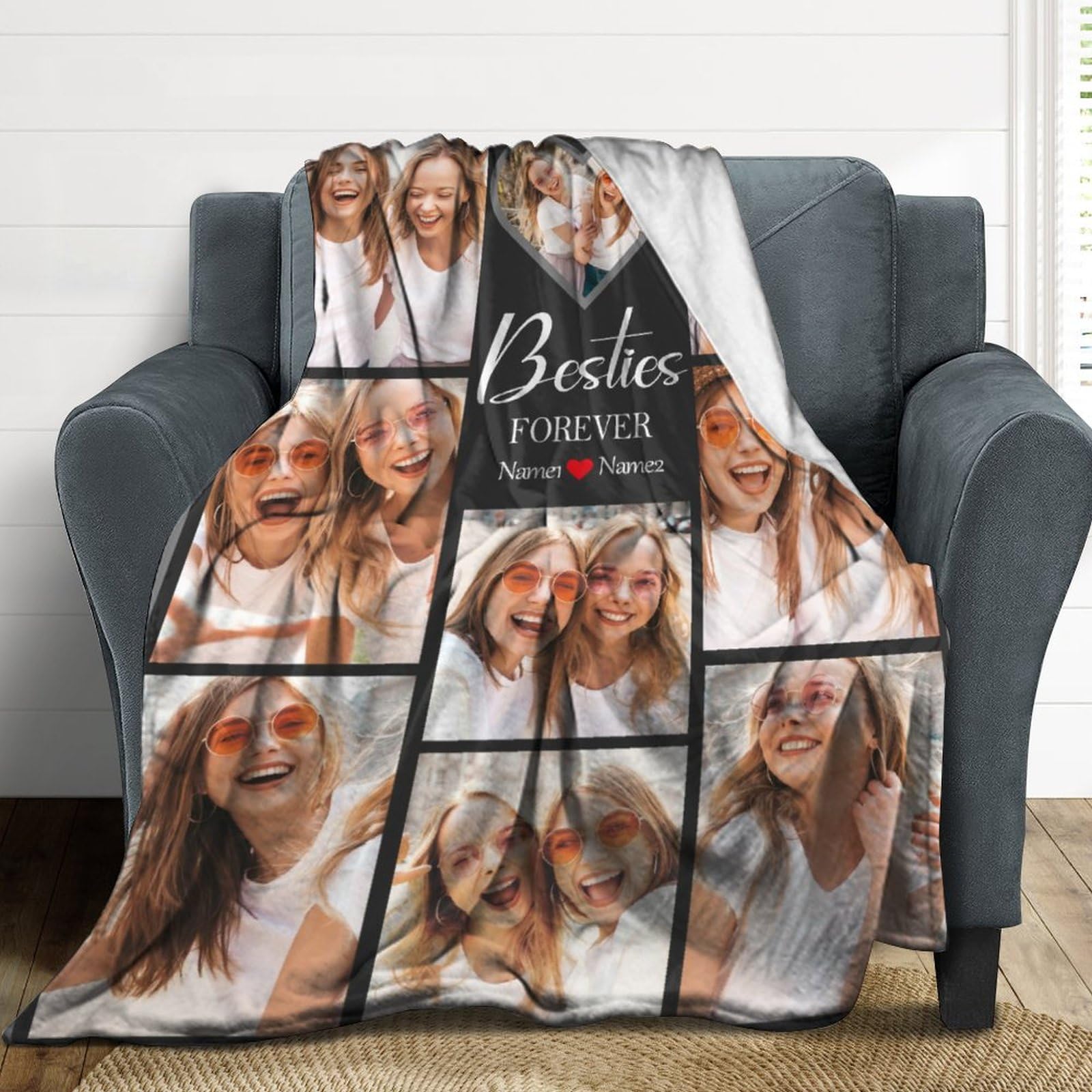 Personalized Photo Blankets for Best Friends - Custom Gifts for Women, Made in USA - Perfect for Birthdays, Anniversaries, and Cozy Nights at Home