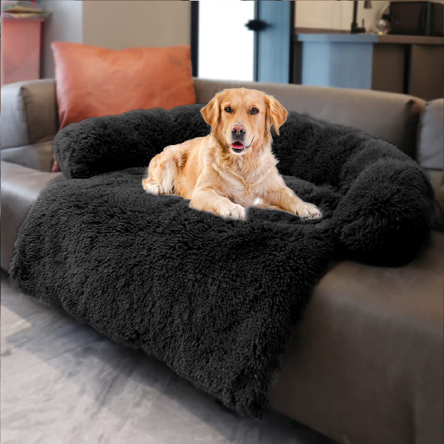 Premium Plush Dog Bed Mat - Ultra Soft Pet Couch Protector for Large Medium Small Dogs & Cats | Washable Anti-Slip Memory Foam Pet Bed with Neck Support | Perfect for Living Room, Bedroom & Travel Use