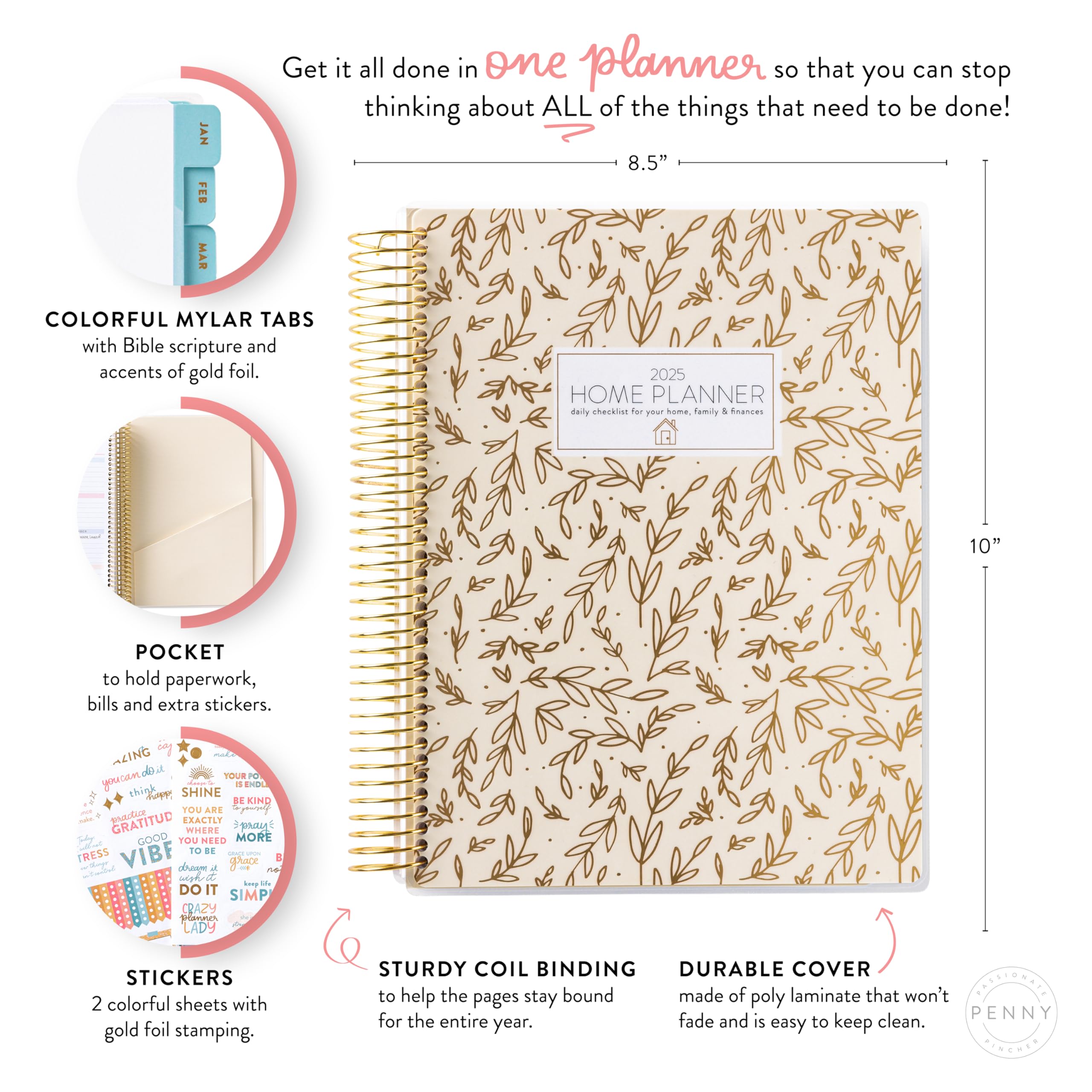 2025 Home Planner with Stickers - Daily Checklist, Monthly Budget & Calendar Layout - Vacation Planner for Work from Home - Coil Bound & Poly Laminated Cover - Perfect for Remote Work, Budgeting & Travel Planning
