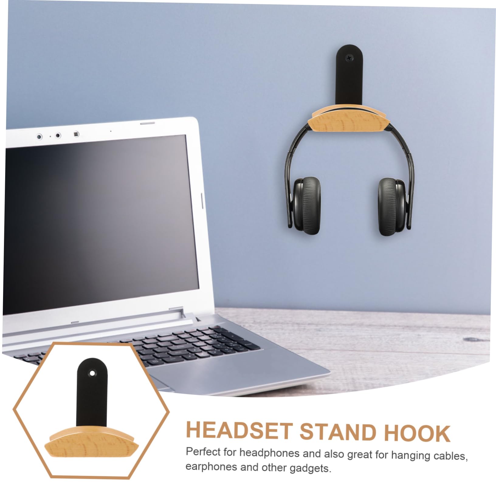 Veemoon Wooden Headphone Hanger Wall Mount - Earth Tone Headset Holder for Gaming, Office & Home Organization - Space Saving Headphone Stand for Desk, Bedroom & Workspace