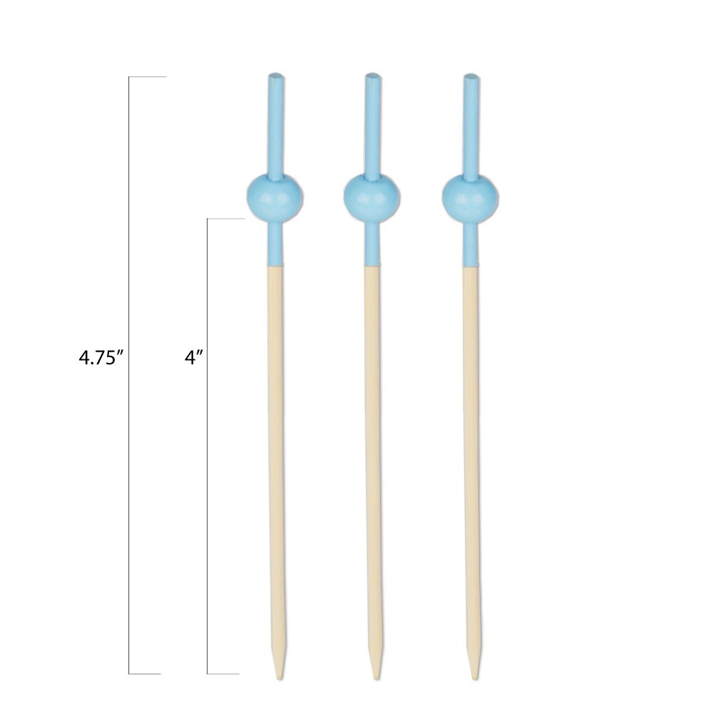 Light Blue Beaded Appetizer Picks - 4 3/4 Inch Sandwich & Cocktail Sticks - Set of 100 - Perfect for Party Platters, Charcuterie Boards & Drink Garnishes