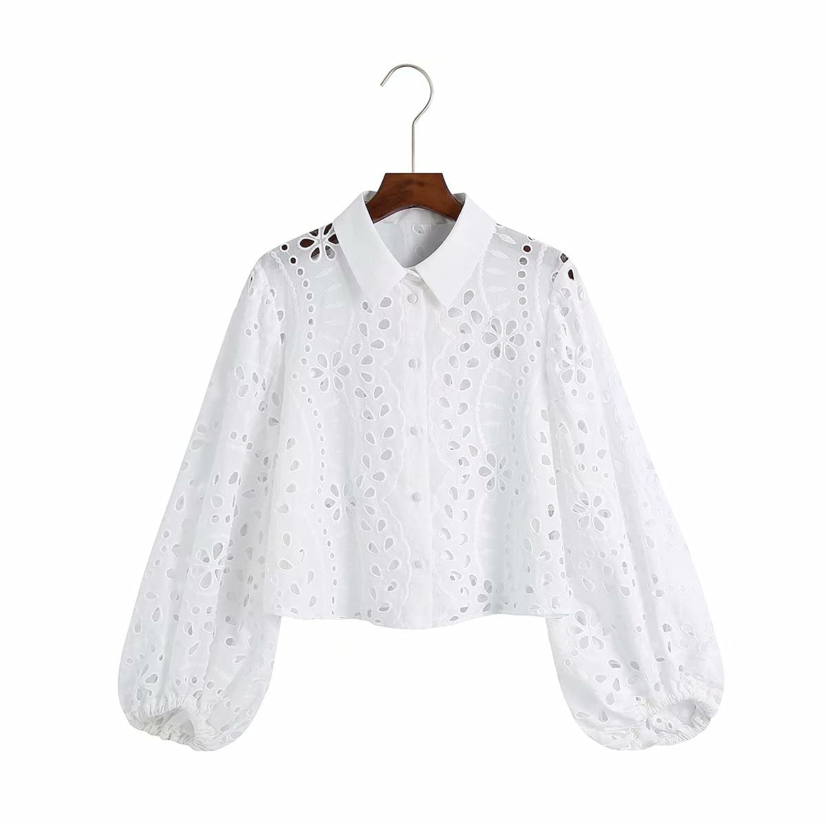 Elegant Women's Hollow Out Embroidery Long Sleeve Blouse - Office & Casual Shirt Tops for Ladies | Perfect for Work, Date Night and Spring Outfits