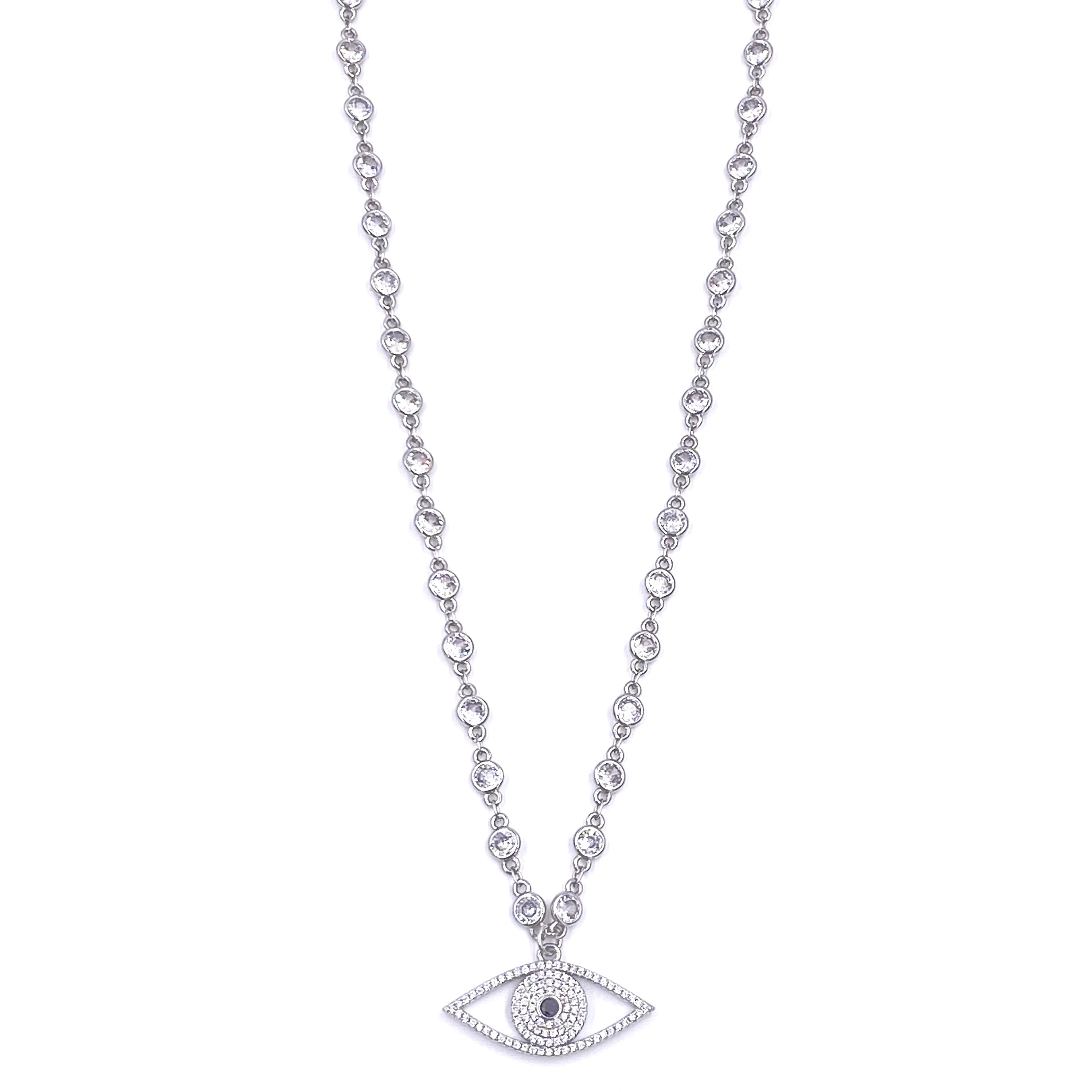 Ashley Gold Stainless Steel CZ Link Chain with Evil Eye Pendant Necklace - Elegant Jewelry for Women, Perfect for Everyday Wear, Gift Giving & Protection