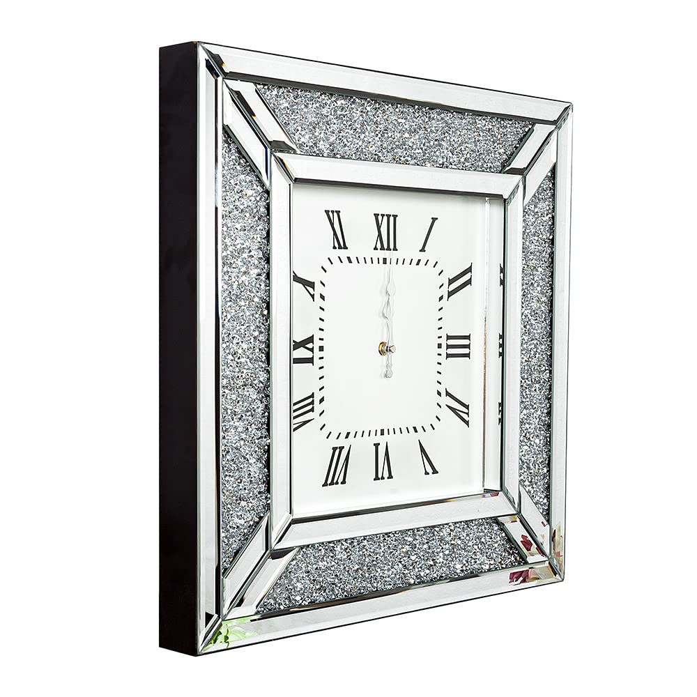 SHYFOY 24 Inch Large Decorative Wall Clock - Modern Mirrored Glass Surface with Crushed Diamond Frame for Living Room, Bedroom & Office Decor | Perfect for Home, Office & Gift Giving