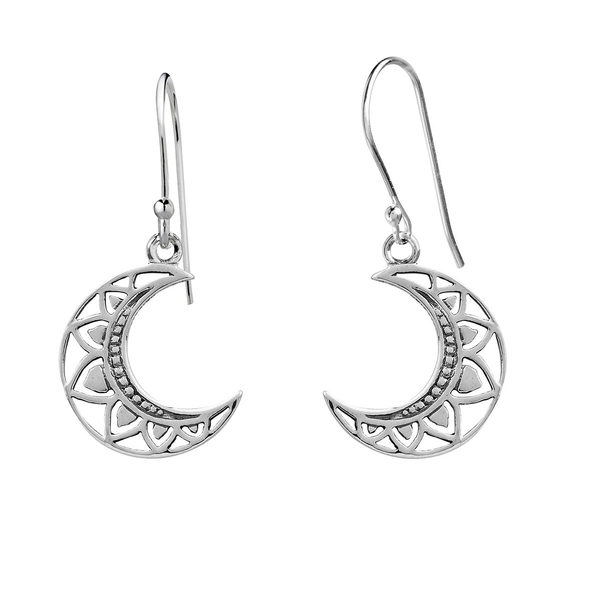 Mandala Moon Earrings for Women - Boho Ethnic Handmade Jewelry - Crescent Moon Dangle Earrings for Yoga, Meditation & Festival Outfits