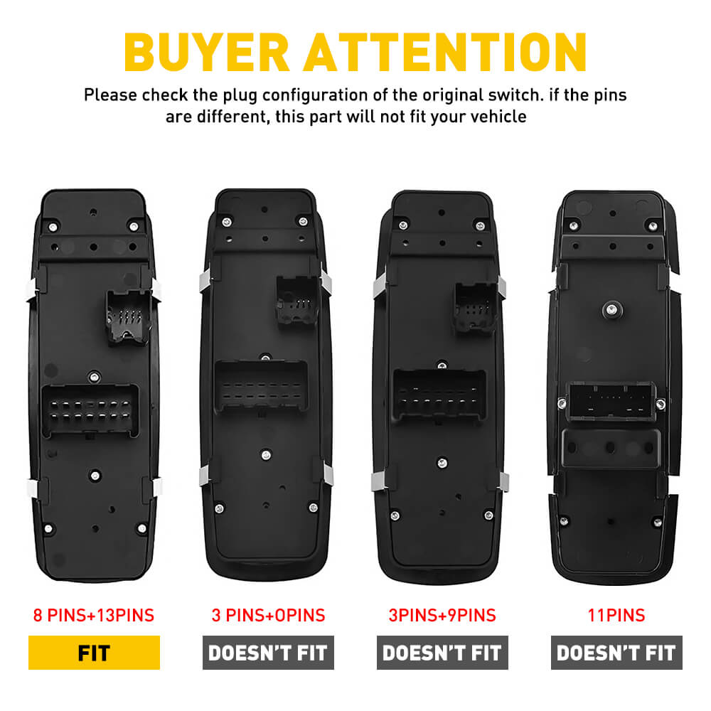 Driver Side Master Power Window Switch Compatible with 2009-2012 Dodge Ram 1500/2500/3500, 2007-2011 Dodge Nitro, 2009-2010 Dodge Journey, 2008-2012 Jeep Liberty - Replacement Auto Part for Smooth Window Operation