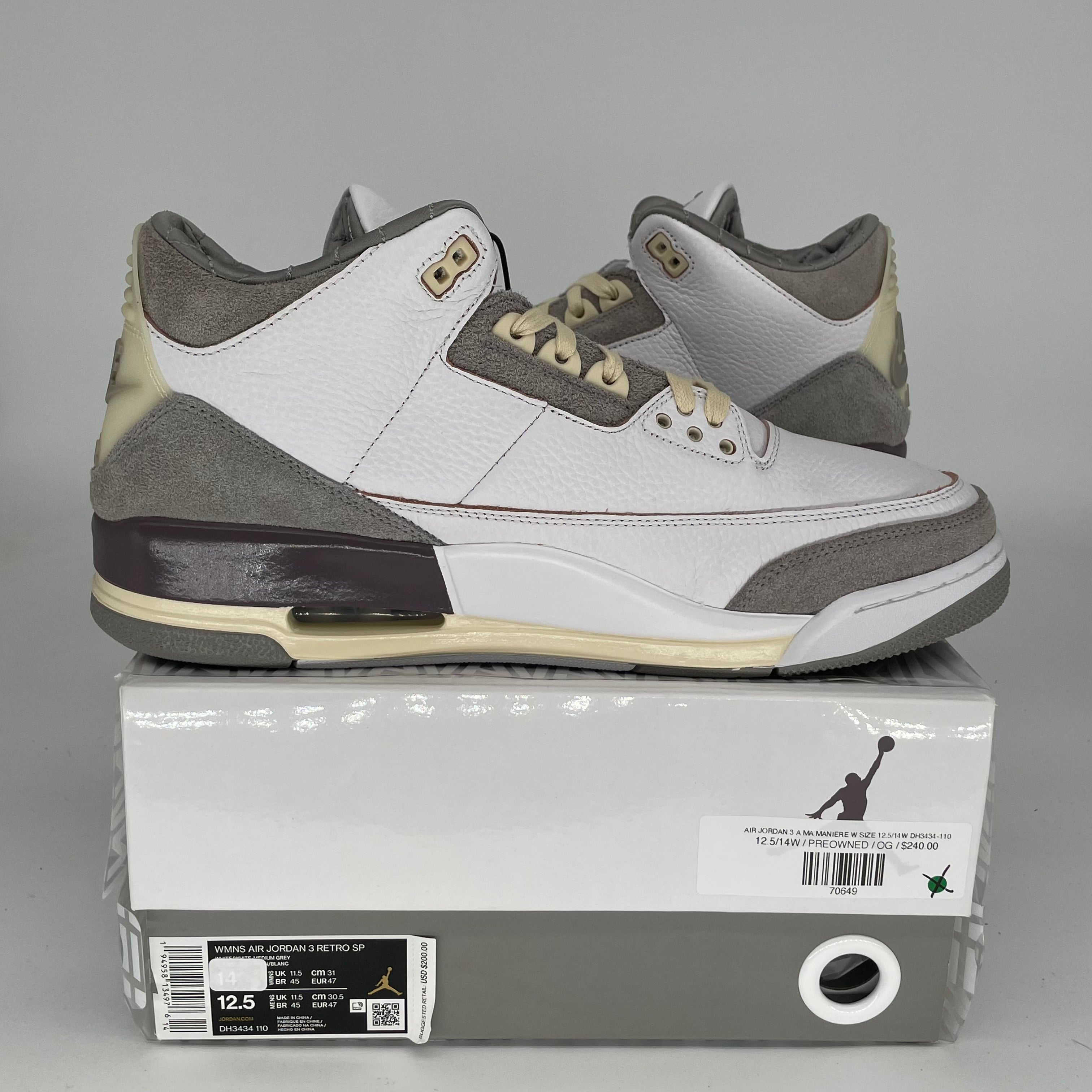 AIR JORDAN 3 Retro A Ma Maniere Sneakers - Women's Size 12.5/14W (DH3434-110) - Stylish Basketball Shoes for Casual Wear & Street Fashion