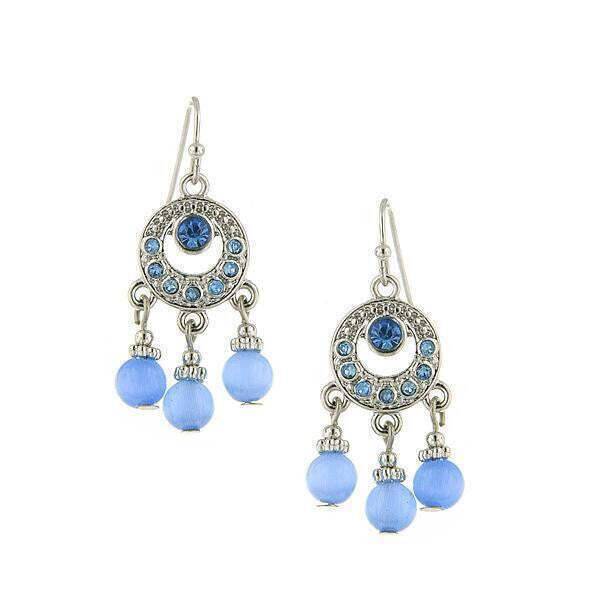 1928 Jewelry Light Sapphire Blue Cat's Eye Bead Drop Earrings - Vintage Dangle Earrings for Women, Elegant Evening Wear & Special Occasions
