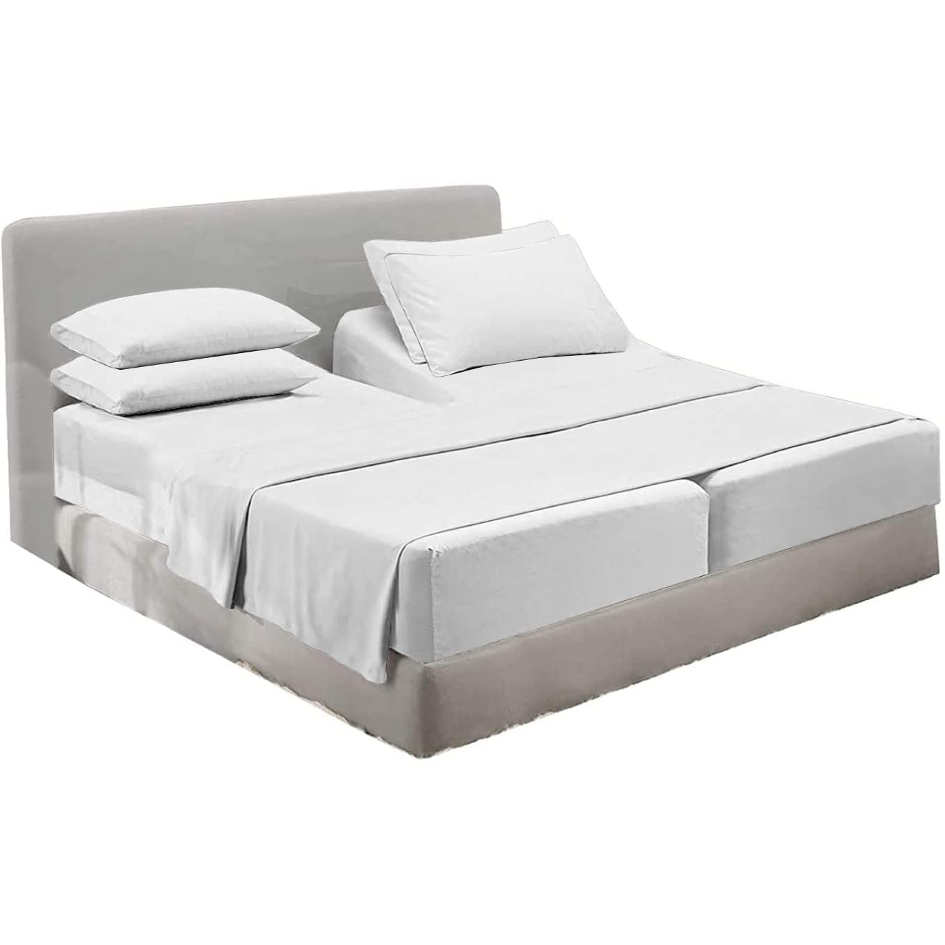 Split King Sheets Set - 7 Piece 100% Long Staple Cotton 600 Thread Count for Adjustable Beds | Ultra Soft Combed Cotton Bedding | Perfect for Adjustable Beds, Sleep Number Beds & Split King Mattresses | White Solid Color