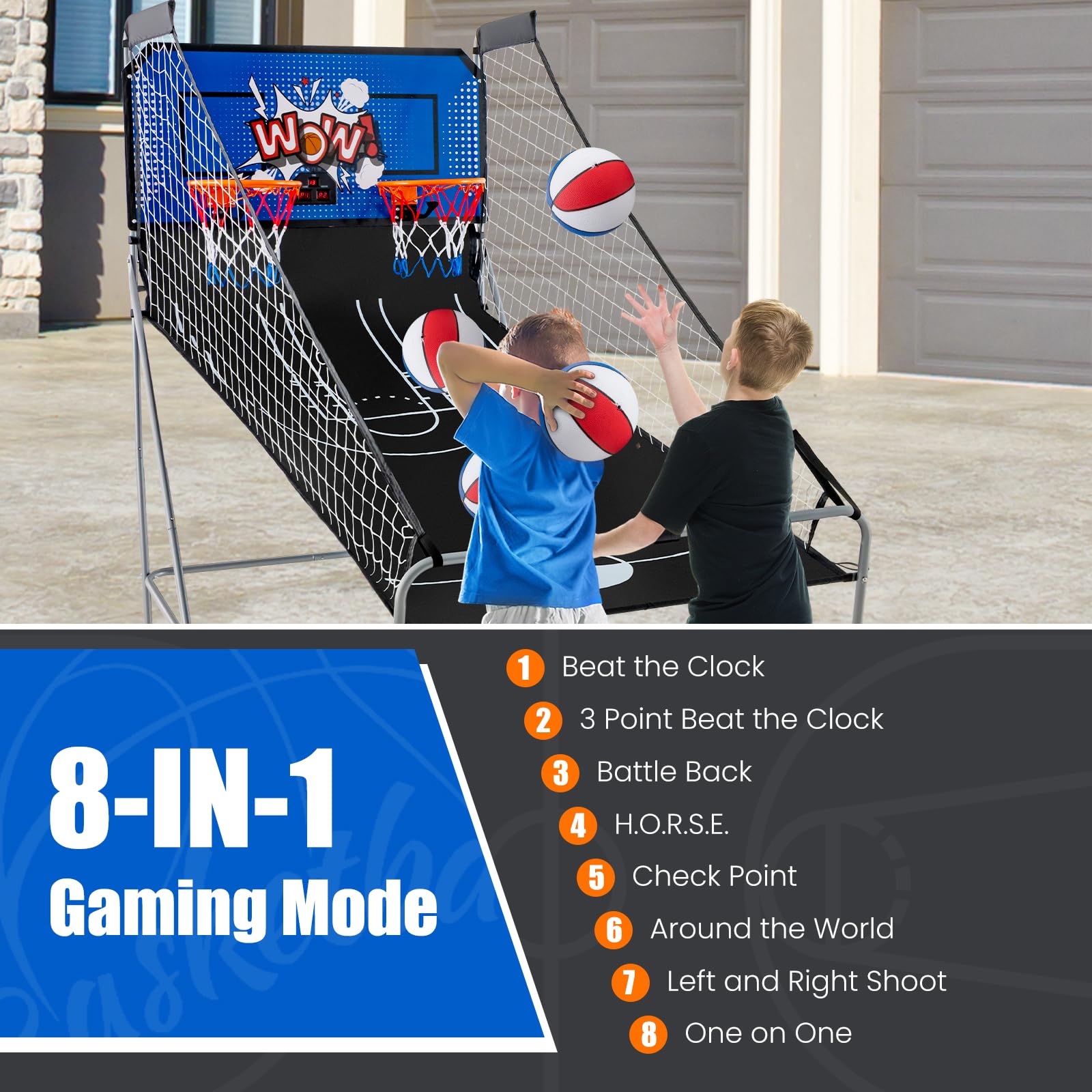 Giantex Dual Shot Electronic Basketball Arcade Game - 8 Game Modes, 2 Hoops & 4 Balls with Air Pump & LCD Scoreboard - Fun Indoor Sports Game for Adults & Kids - Perfect for Home, Office, Game Room and Party Entertainment