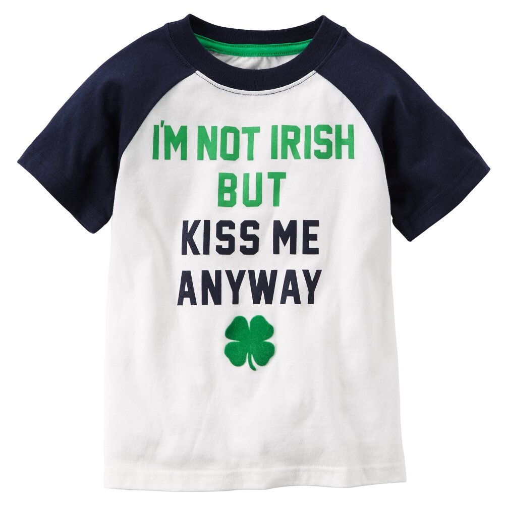 Carters Baby Boys Irish Raglan Tee Ivory 3M | Soft Cotton Short Sleeve Shirt for Infants | Perfect for St. Patrick's Day & Casual Outings