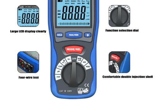 DT-5302 Digital Ground Resistance Tester - Low Resistance Meter, Insulation Tester for Electrical Safety Testing - Perfect for Industrial Maintenance, Home Wiring & DIY Projects