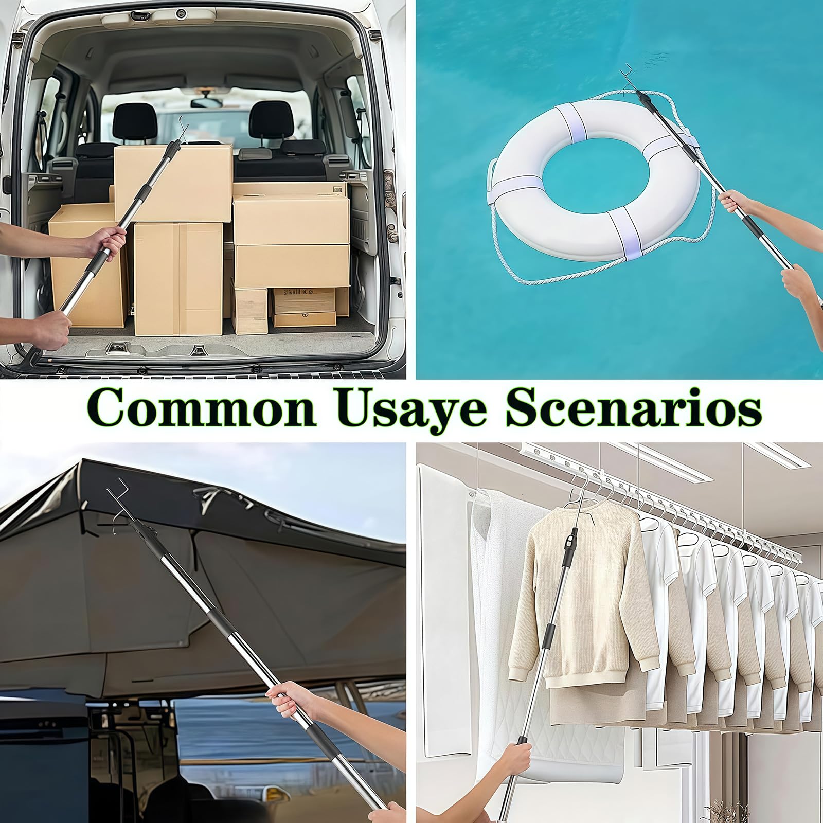 Telescoping Truck Bed Cargo Grabber with Magnetic Hook & Non-Slip Rubber Handle - 59