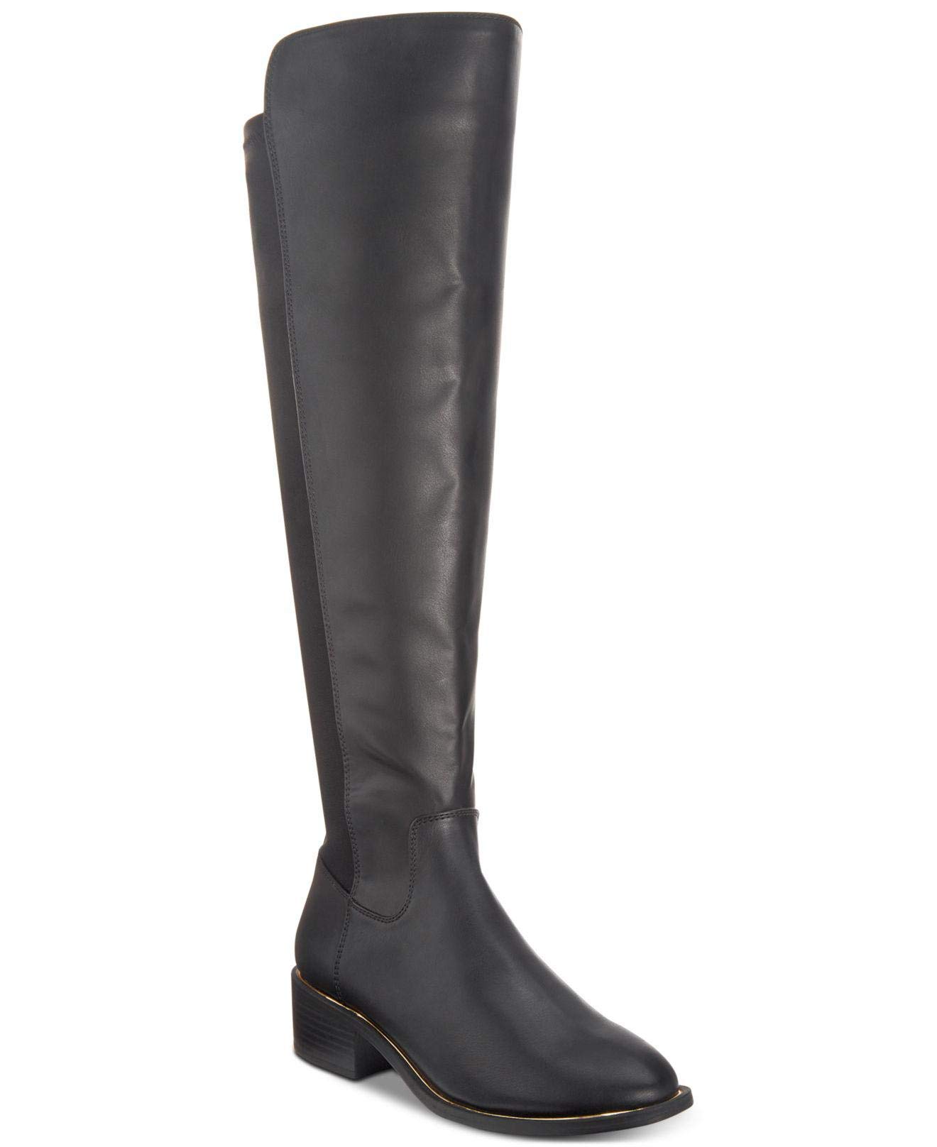 Material Girl Women's Darcell Leather Over-the-Knee Boots - Black, Size 6.0, Almond Toe | Stylish Winter Fashion & Night Out Essential