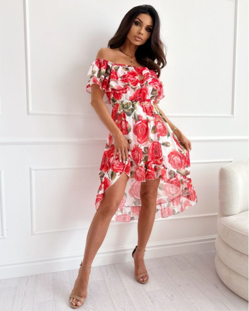 Floral Print Backless Ruffles Summer Dresses for Women - Lightweight Beach Dress with Ruffled Hem, Perfect for Vacation, Party & Outdoor Events