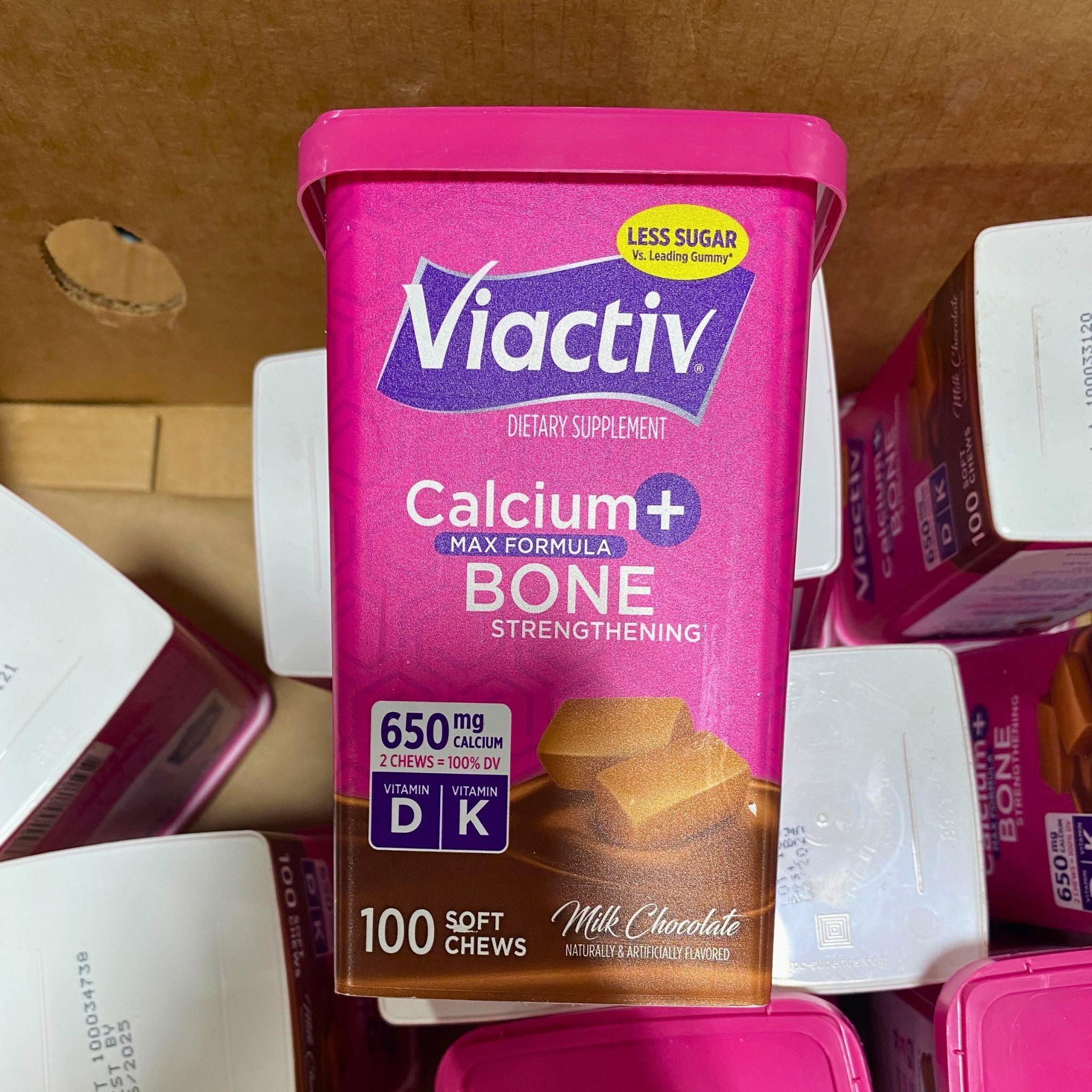 Viactiv Calcium + Bone Strengthening Max Formula Dietary Supplement - 650mg Calcium with Vitamin D & K - Milk Chocolate Flavor Soft Chews (100 Count) - Supports Bone Health & Strength - Perfect for Active Lifestyles & Daily Wellness