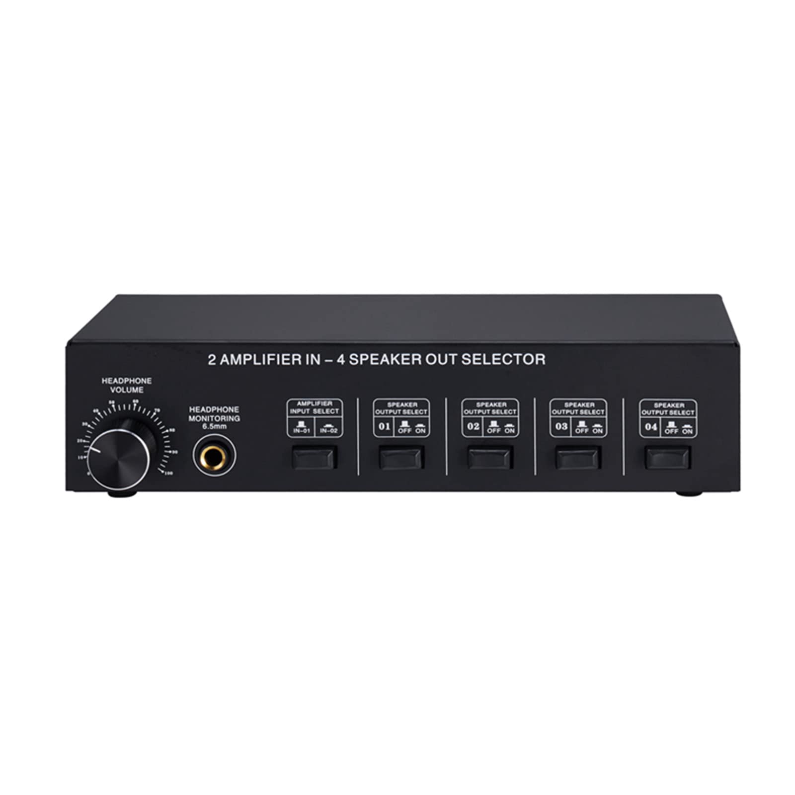 Premium 2-In 4-Out Stereo Amplifier Speaker Selector Switch Box - Compare & Switch Between 2 Amplifiers for Home Theater, Studio, or Multi-Room Audio Systems