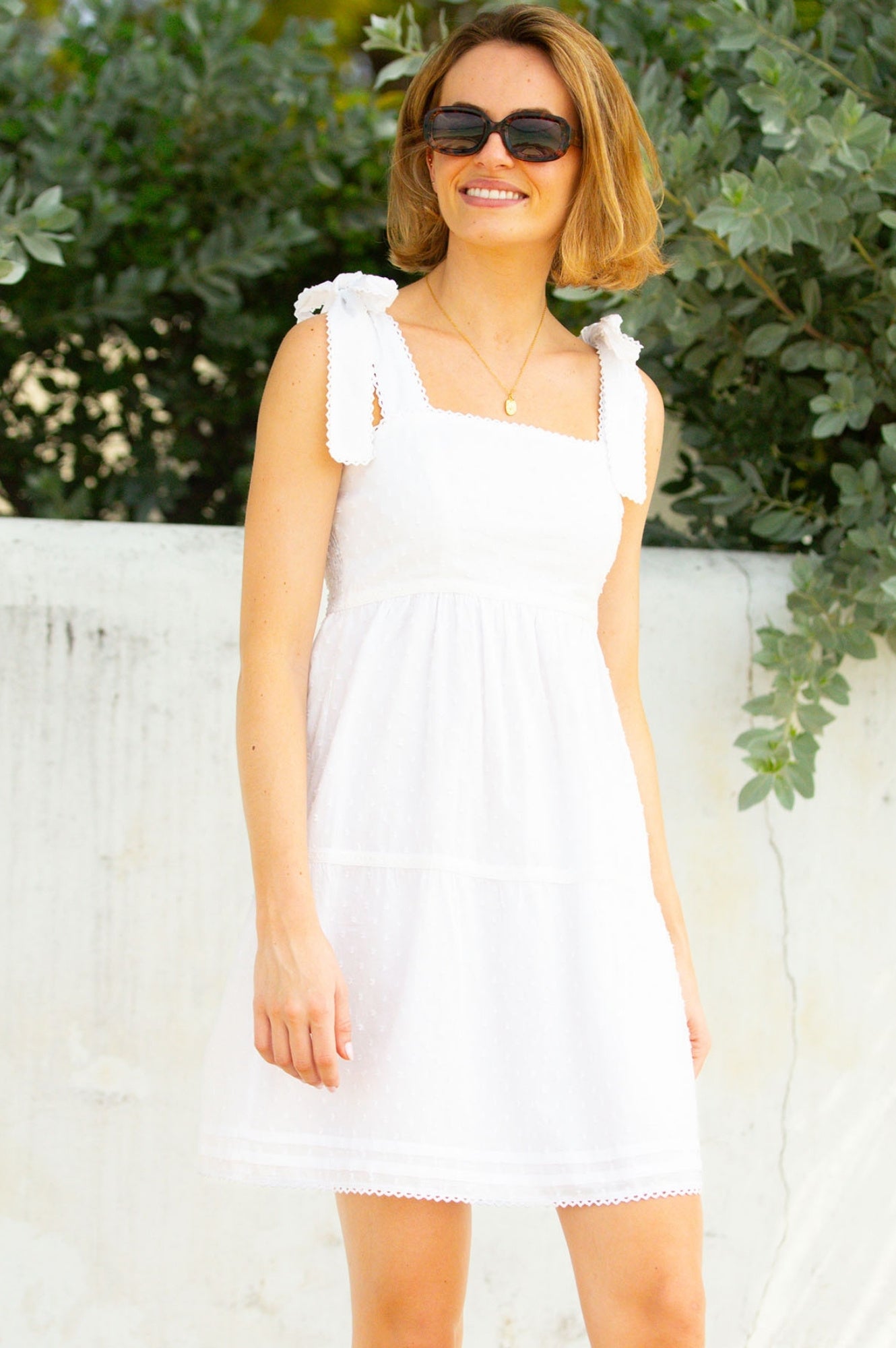Tabitha Organic Cotton Dobby Short Dress for Women | Breathable Summer White Dress | Perfect for Beach Vacation, Brunch & Casual Outings