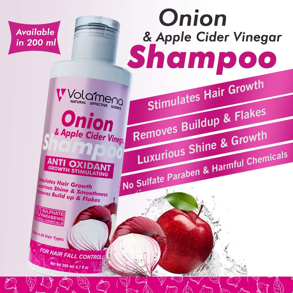 Volamena Onion & Apple Cider Vinegar Shampoo for Hair Growth & Hair Fall Control - 200ml | Natural Hair Care for Thicker, Stronger Hair | Perfect for Daily Use & Scalp Health