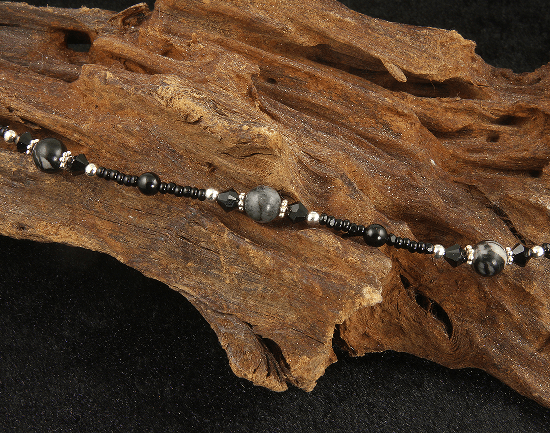 Black Silk Stone Gemstone Anklet Bracelet for Women - Elegant Adjustable Ankle Chain for Boho Style, Beach, Yoga & Everyday Wear