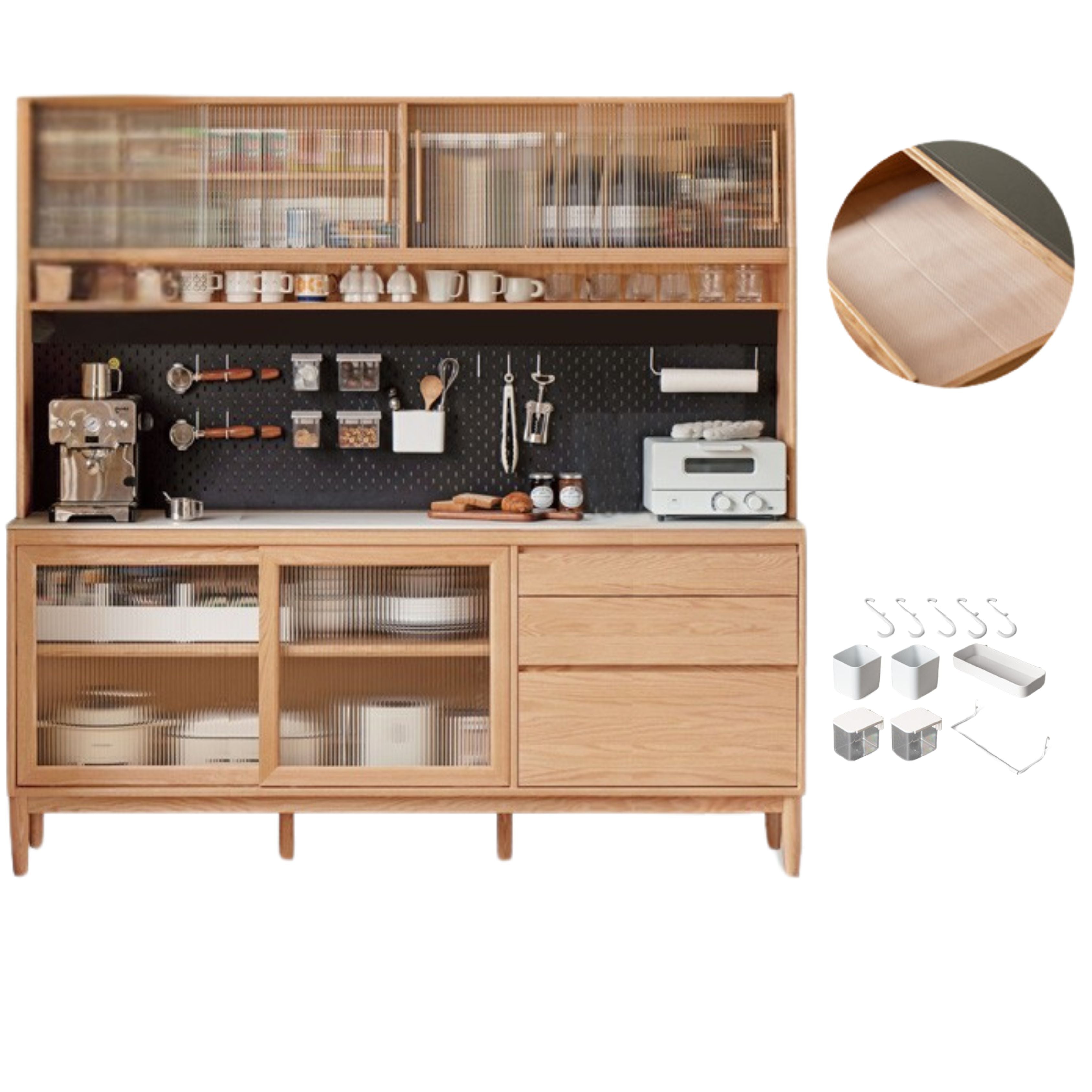 out of stock 70.9x17.7x78.7 inch / 180.4x45x200 cm/  Natural Wood Color /Ash Ivory White Slate Sideboard + Shelf with waterproof drawer bottom pad + seven-piece perforated board set