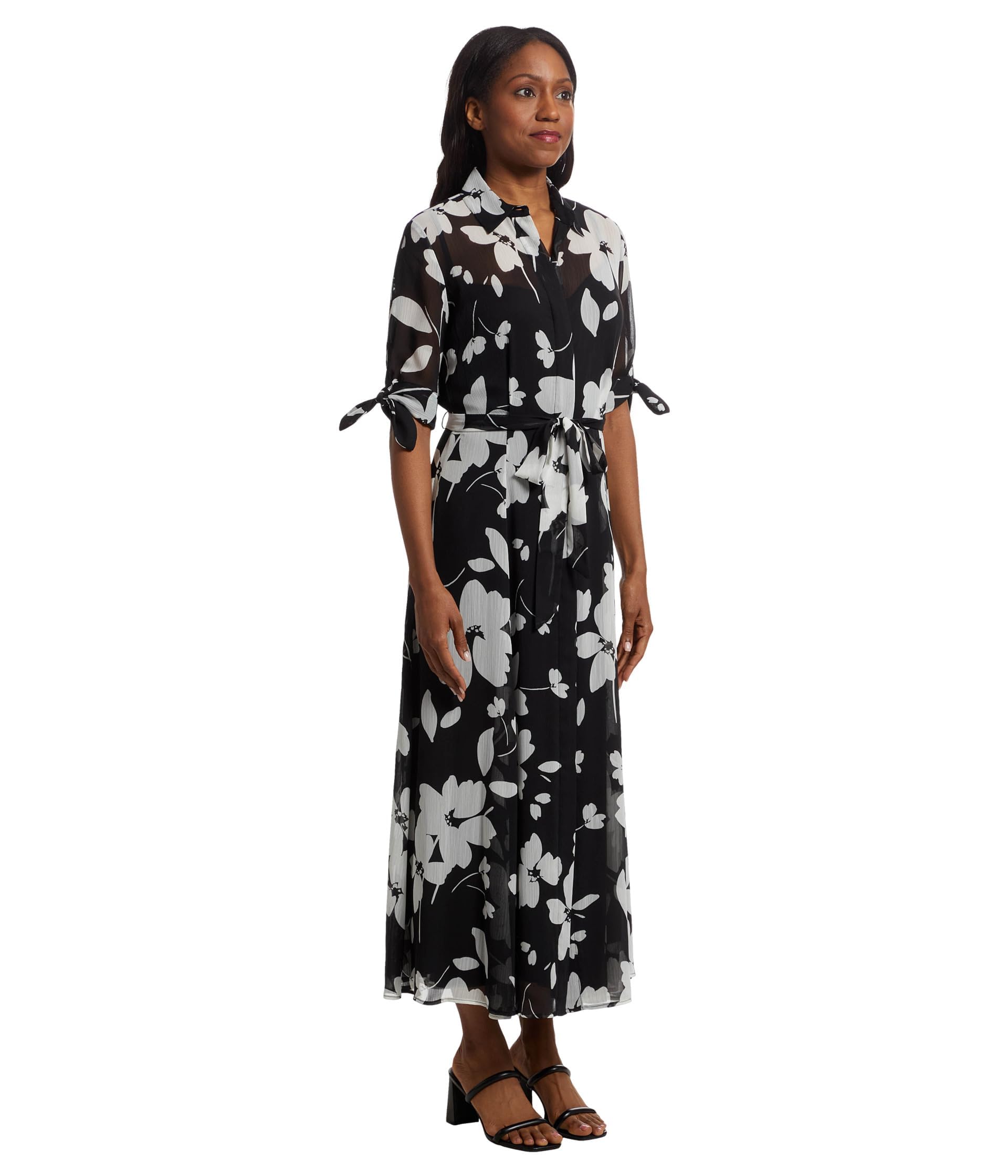 Calvin Klein Women's Floral Chiffon Shirt Dress | Elegant Summer Casual & Office Wear | Perfect for Brunch, Work, and Date Nights