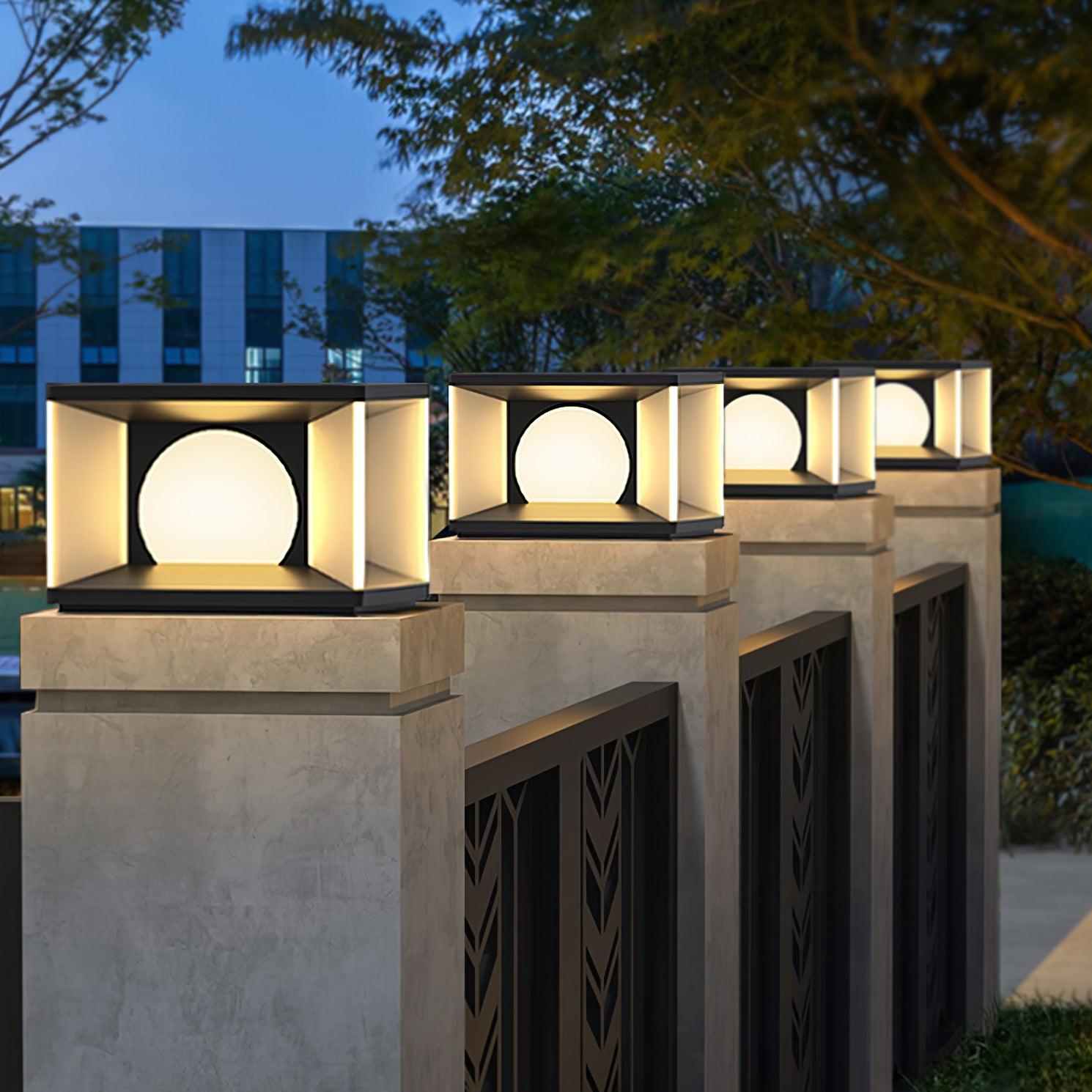 Eclipse Cube Outdoor Post Light - Modern Solar LED Light for Patio, Garden, Pathway & Driveway - Weatherproof & Energy Efficient Landscape Lighting