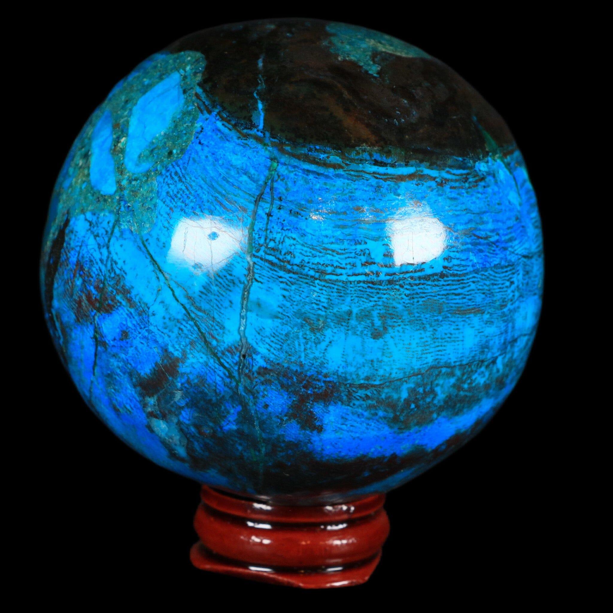 XL 72MM Chrysocolla Polished Sphere - Teal & Blue Gemstone from Peru with Free Display Stand | Healing Crystal for Meditation, Home Decor & Energy Work