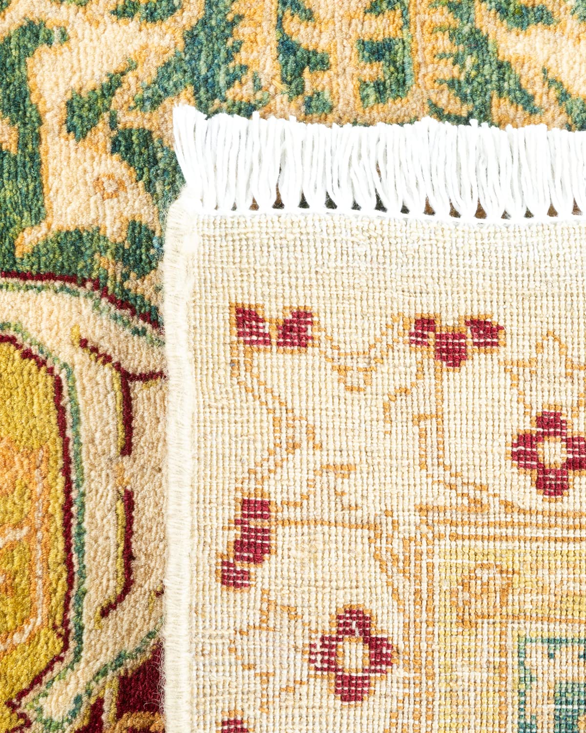 Handmade Traditional Oriental Mogul Ivory Wool Area Rug 6x9 - Unique Hand-Knotted Solo Rugs for Living Room, Bedroom & Home Decor
