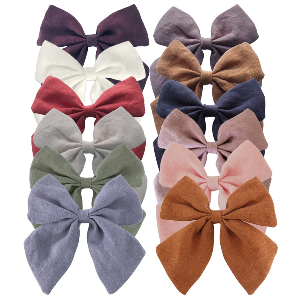 12 PCS Linen Bow Hair Clips for Baby Girls - Alligator Clips Hair Accessories for Infants & Toddlers (4.5