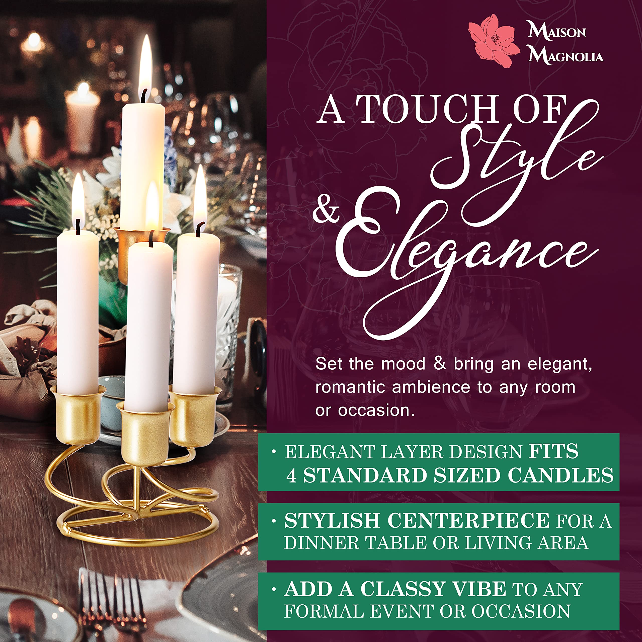 Elegant Gold Metal Candle Holders for Taper, Pillar & Votive Candles - Perfect for Wedding Centerpieces, Dinner Table Decor & Party Lighting - Iron Candle Stands for Home & Event Décor