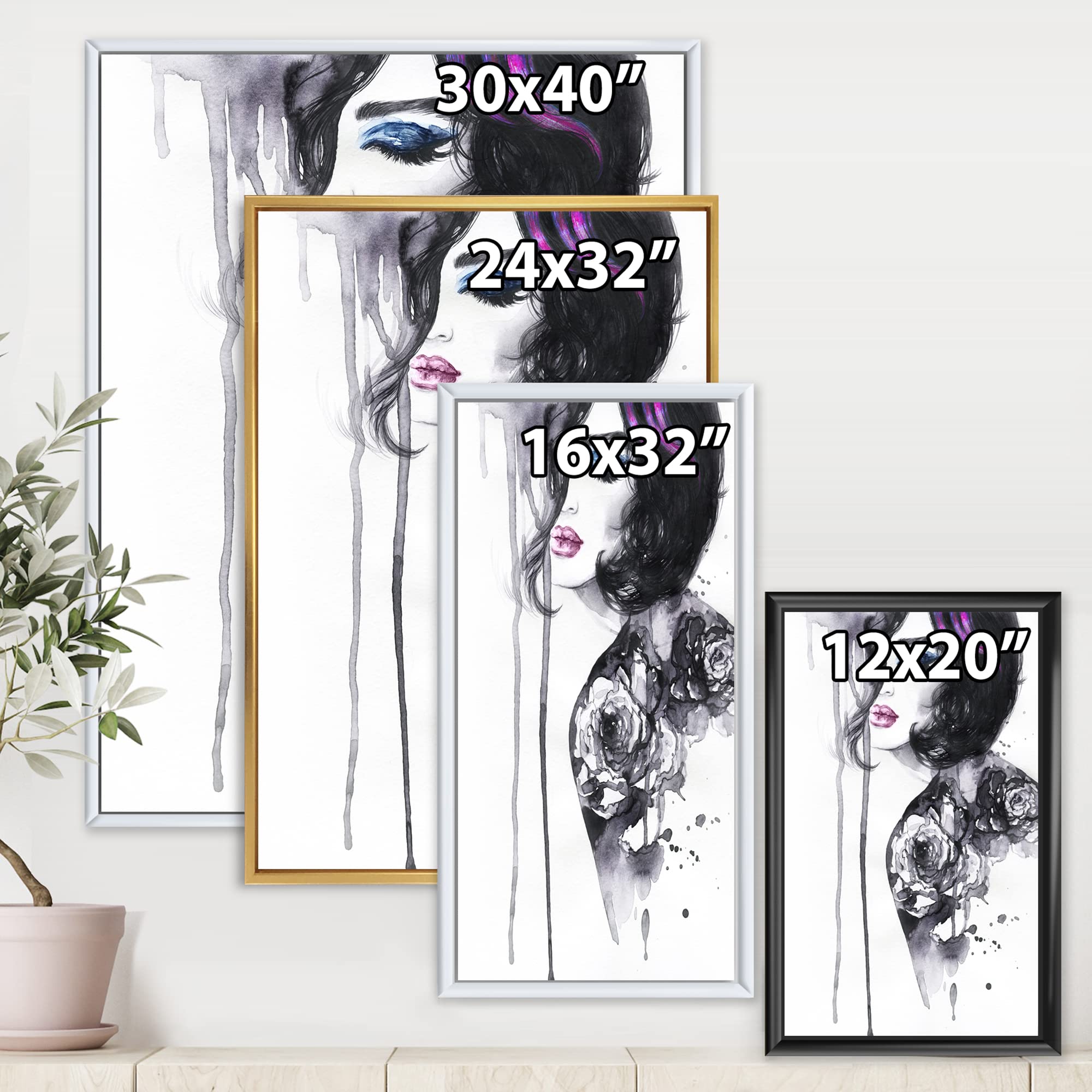 DesignQ Modern Female Portrait Framed Canvas Wall Art Print - Elegant Home Decor for Living Room, Bedroom & Office