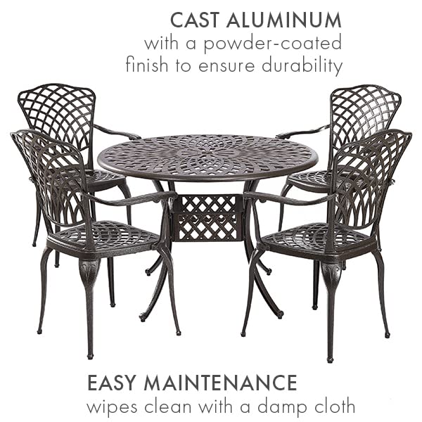 5-Piece Modern Outdoor Dining Set - 42-inch Round Cast Aluminum Patio Table & Chairs, All-Weather Resistant, Durable Garden Furniture for Backyard, Deck, Poolside (1 Table + 4 Chairs) - Perfect for Outdoor Entertaining & Relaxation