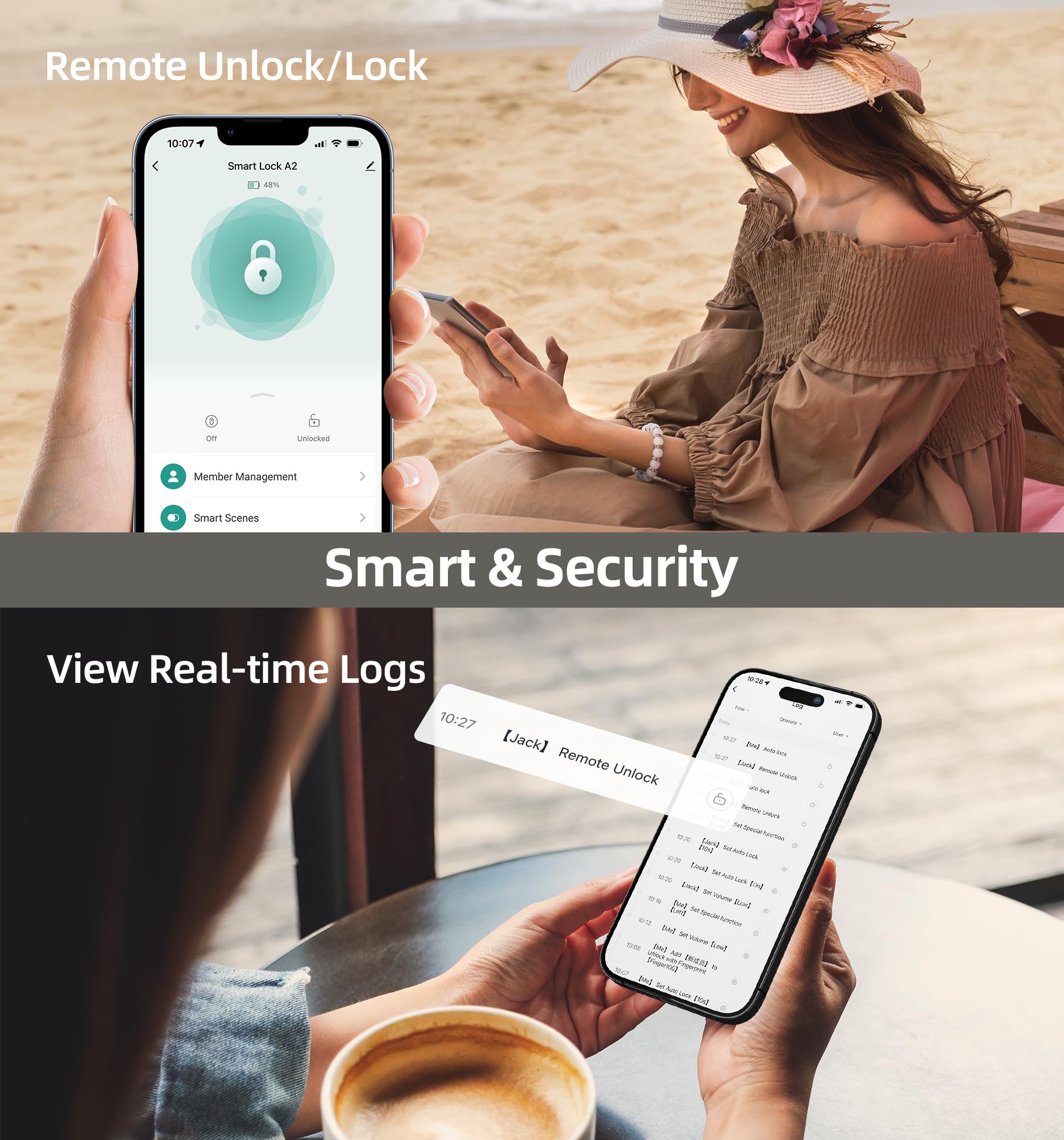 HEANTLE Smart WiFi Door Lock with Fingerprint, Keypad & App Control - Keyless Entry Deadbolt for Front Door - Works with Alexa, Auto-Lock - Perfect for Home Security & Smart Home Automation