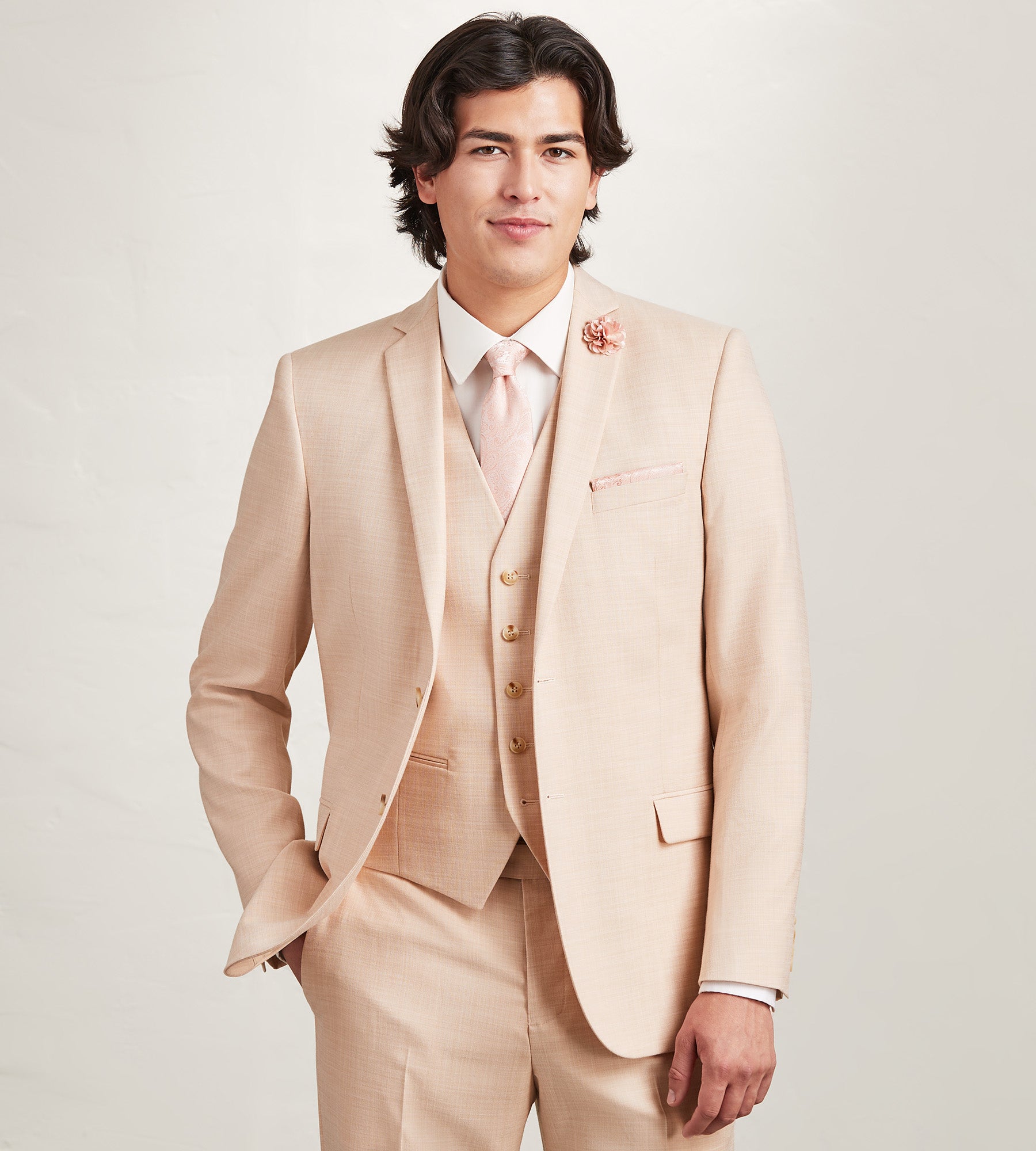 Stylish Pale Peach Solid Suit Vest for Men - Elegant Formal Wear for Weddings, Business Meetings & Office Outfits