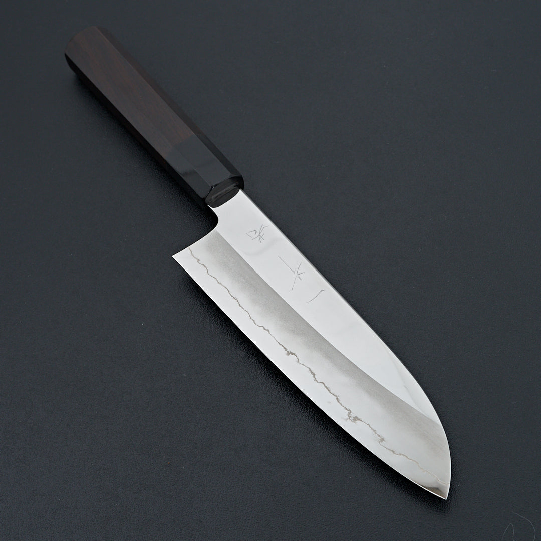 Hitohira Kikuchiyo Rou Silver #3 Mirror Polished Santoku Knife with Taihei Makassar Ebony Handle - Premium Japanese Kitchen Knife for Slicing, Dicing & Chopping Vegetables, Meat & Fish