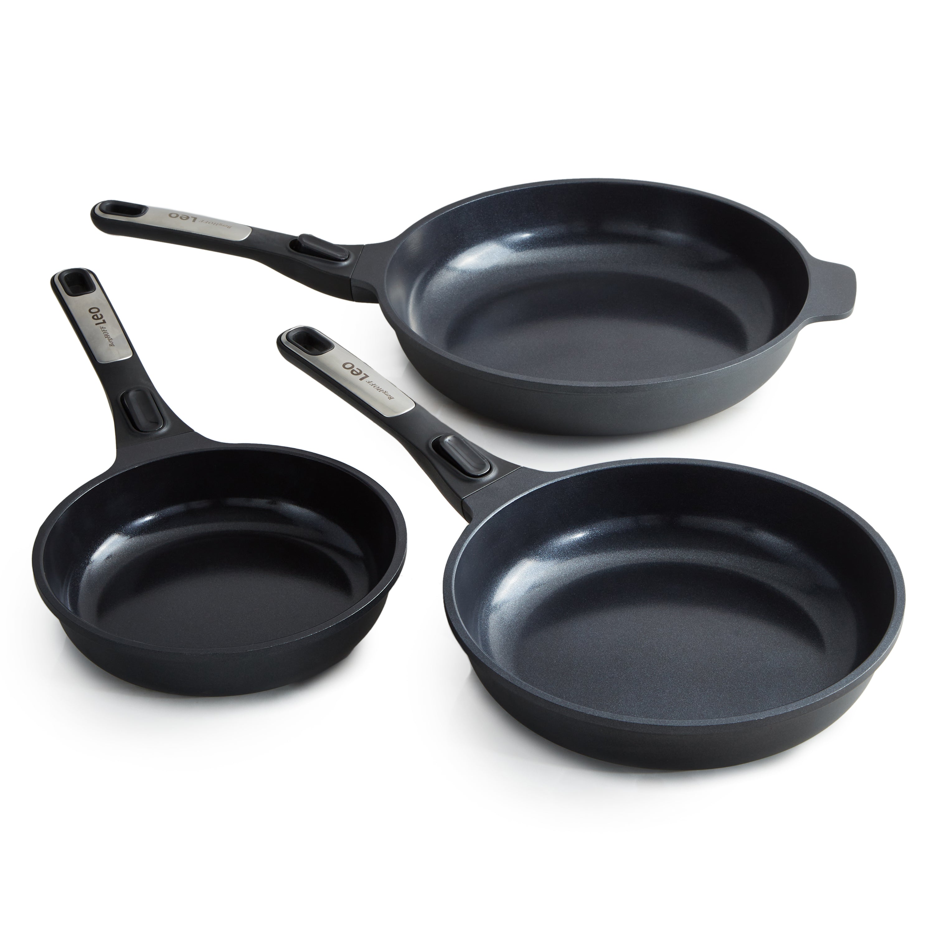 BergHOFF Leo Phantom 3-Piece Nonstick Ceramic Frying Pan Set with Recycled Materials - Perfect for Sauteing, Frying & Healthy Cooking in Modern Kitchens