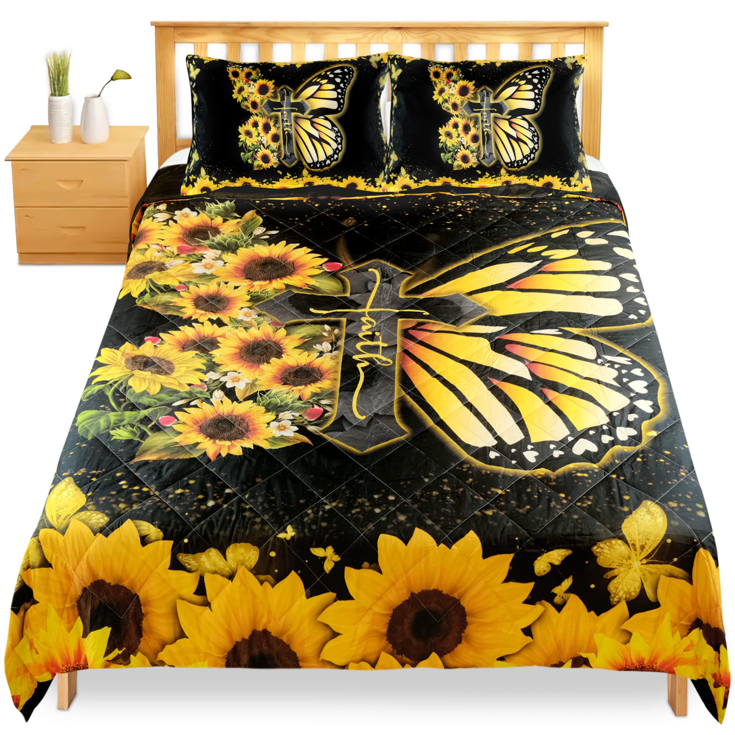 Sunflower King Size Bedding Set - Christian Get Well Soon & Birthday Gifts for Women, Religious Home Decor with Butterfly Design | Perfect for Bedroom Makeover, Housewarming & Spiritual Comfort Gifts
